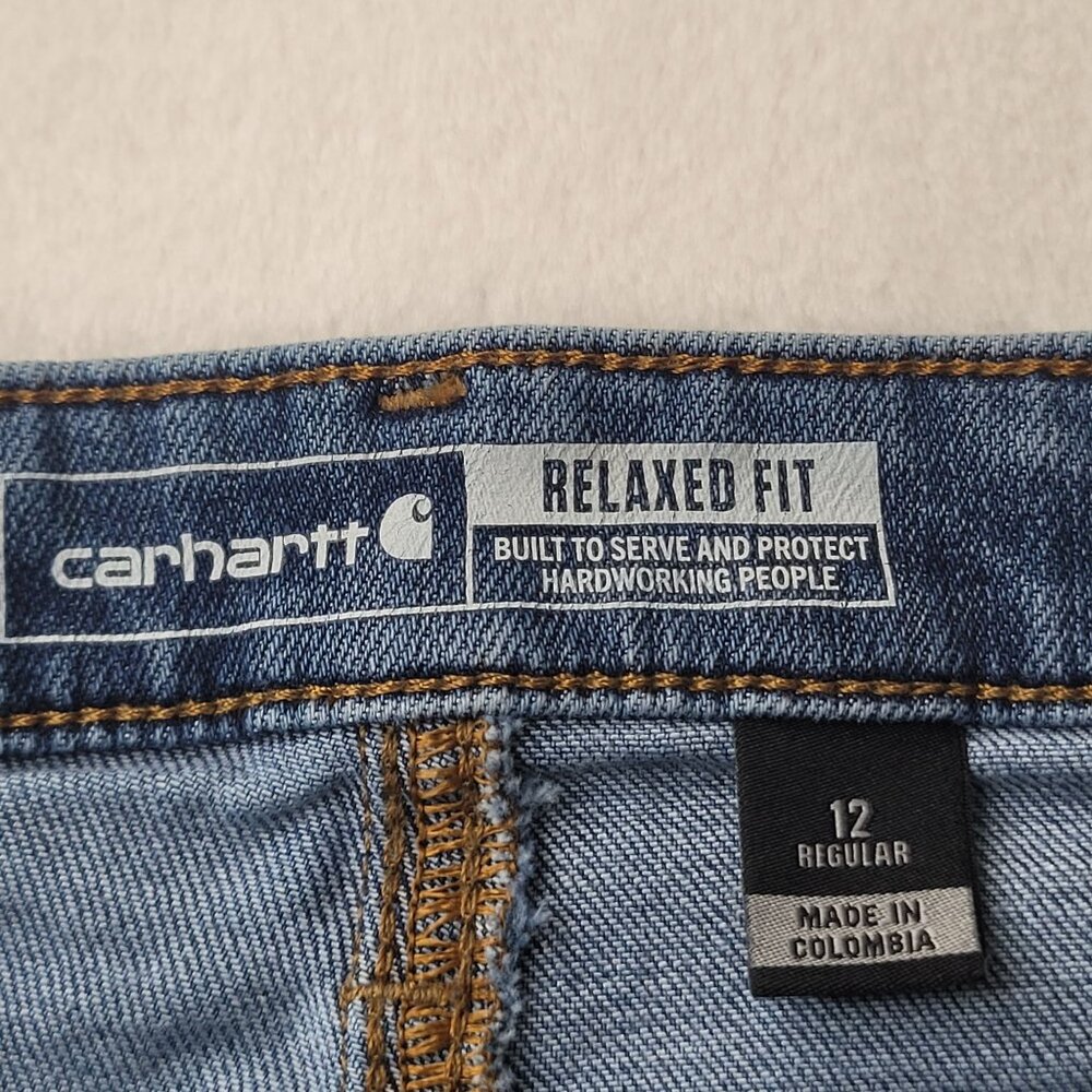 Carhartt Women's Double Knee Relaxed Fit Blue Denim Jeans Size 12 Regular - Picture 8 of 15